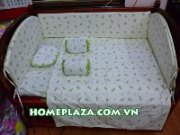 Bộ chăn ga gối quây cũi gối chặn 4 mùa Korea Gấu xanh nền trắng